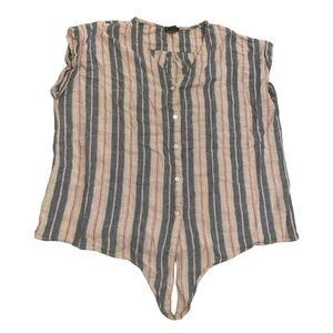 💛 NEW DIRECTIONS Striped Tie-Front Blouse - Blue, Red, & Tan - Size XL